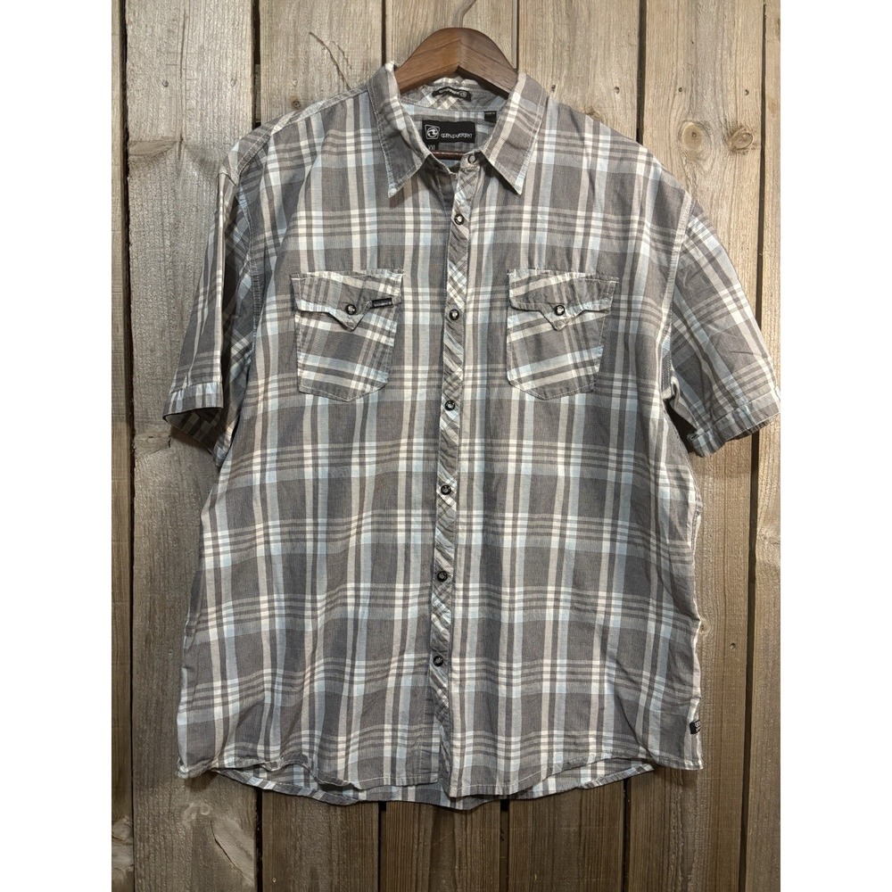 Ocean Current Plaid Button Up Shirt Mens XXL Gray Blue Short Sleeve Surf Casual